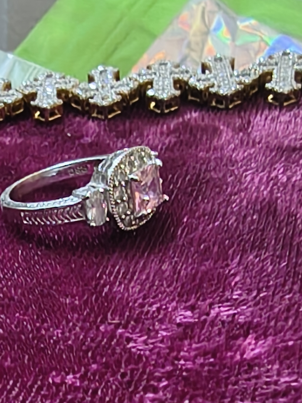 Silver Pink Halo Ring with Pink Center Stone